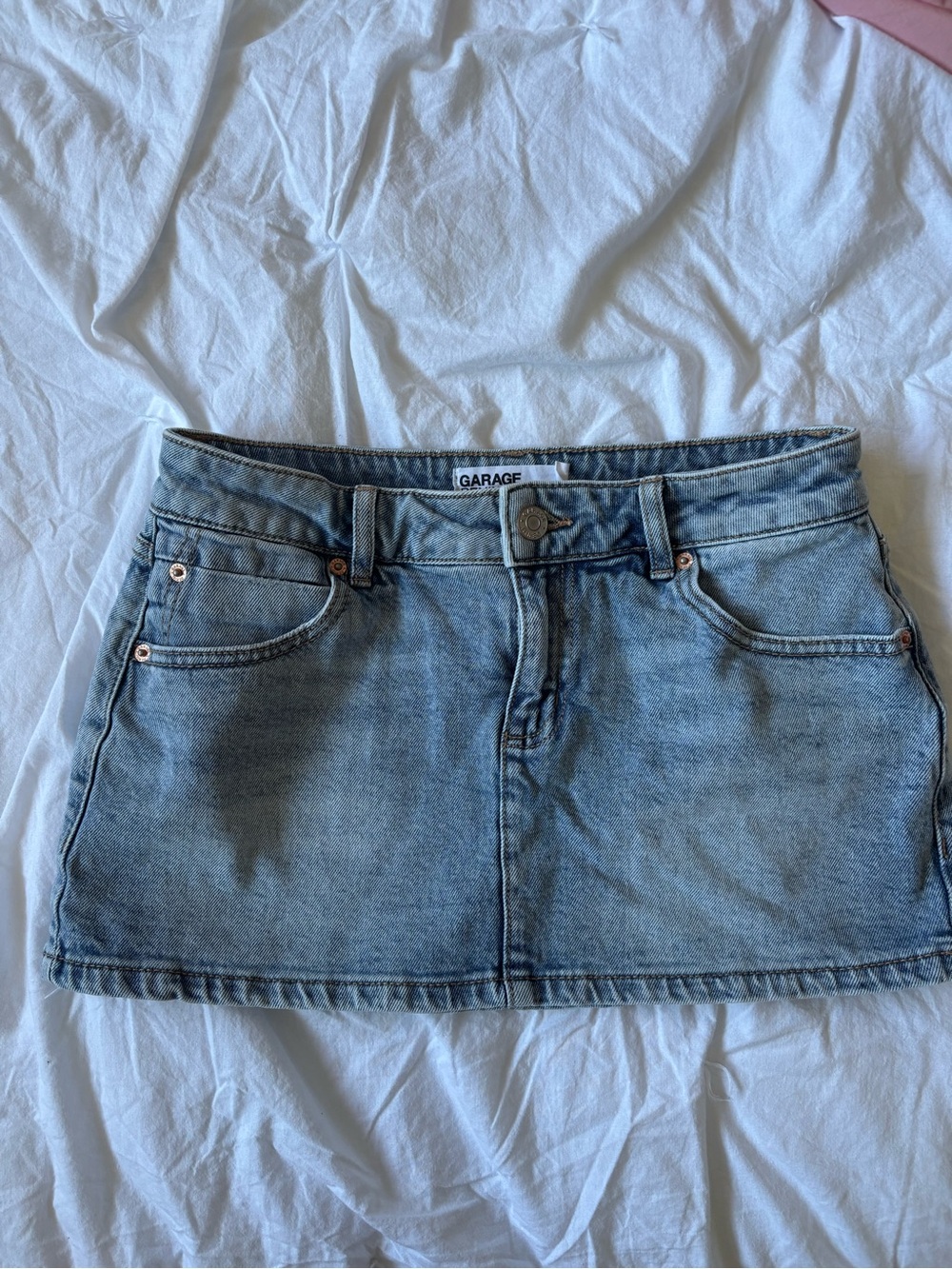 GARAGE Light Blue Denim Mini Skirt With Shorts Underneath